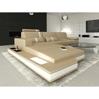 Sofa Dreams Ecksofa Ledercouch Leder Sofa Messana L Form Ledersofa, Couch, mit LED, wahlweise mit Bettfunktion als Schlafsofa, Designersofa beige|goldfarben