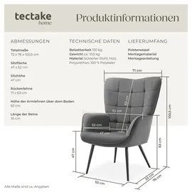 Tectake Sessel Hygge 72 x 76 x 100,5 cm anthrazit/schwarz