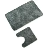 WohnDirect Badematten Set - WC Vorleger (45x45cm), Badematte (60x100cm) - rutschfest waschbar Badezimmerteppich MIT WC-Ausschnitt - Grau