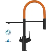 VIZIO 4 Wege Wasserhahn Einhebelmischer Schwarz Matt Orange