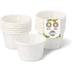 BIOZOYG 250 Stück Mini-Schalen 60ml weiß, Probierbecher, Einwegschälchen Dipschalen Papier für Dips, Saucen, Fingerfood, umweltfreundlich, robust