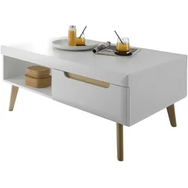 furn.design Couchtisch "Isgard" in weiß matt und Scandi Eiche, Beistelltisch skandinavisch - Weiß