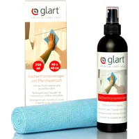 Glart 45KR Küchenfrontenreiniger Set – 250 ml alkoholfreies Reinigungsspray + 40×40cm Mikrofasertuch, für Hochglanzfronten, Lack, Kunststoff, Möbel, streifenfrei sauber – fusselfrei – Made in Germany