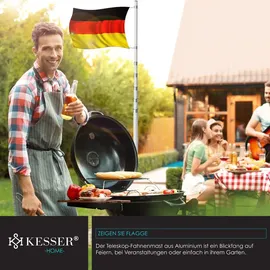 Kesser KESSER® Teleskop Fahnenmast Aluminium 6,30m Bodenhülse 60cm inkl Deutschlandfahne Höhenverstellbar Flaggenmast Mast Deutschland Flagge Alu Silber