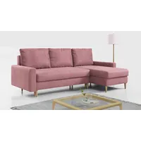 MKS MEBLE Ecksofa - L-Form Sofa mit Schlaffunktion - Wohnlandschaft L Form, Ecksofa mit Schlaffunktion und Bettkasten, Schlafsofa mit Bettkasten, Couch mit Schlaffunktion - Rosa LANG