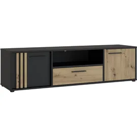 Forte Cardigan TV-Schrank 160 Lowboard 162,6 cm Schwarz/Artisan Eiche Holzwerkstoff