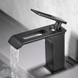 ZYCDP Waschbeckenarmatur Wasserfall, Badarmatur Waschtisch Armatur Warmes und Kaltes Wasser, Einhandmischer Armatur Waschbecken aus Messing, Schwarz