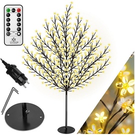 KESSER KESSER® Kirschblütenbaum mit Fernbedienung Lichterbaum Indoor Outdoor Metallfuß Stabil Weihnachten Beleuchtung Leuchtbaum Warmweiß