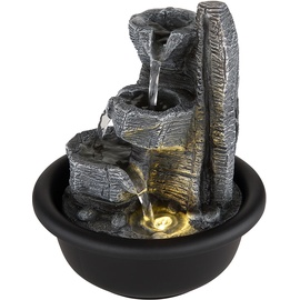 GLOBO Zimmerbrunnen Tischbrunnen mit Wasserfall LED Springbrunnen Deko Beleuchtung, Kunststoff schwarz grau, 3000K warmweiß, d 16 cm