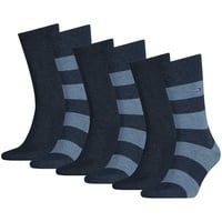 TOMMY HILFIGER Herren Socken, 6er Pack - Rugby Sock, Strümpfe, Streifen, uni/gestreift Blau Denim 43-46