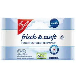 Gut und Günstig Toilettenpapier feucht, frisch & sanft, frisch, 4192668000, 1-lagig, weiß, 70 Blatt / Packung, 4311501679944 Gut und Günstig 140 Blatt