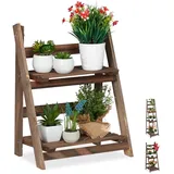 Relaxdays Blumentreppe, 2-stufig, Blumenleiter Holz, klappbar, Leiterregal Pflanzen, HBT: 51,5 x 41 x 24 cm, dunkelbraun