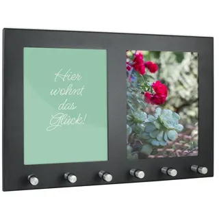 HMF Schlüsselbrett mit 2 Bilderrahmen Hochformat, 6 Schlüsselhaken | 29 x 20 x 4 cm, Schwarz