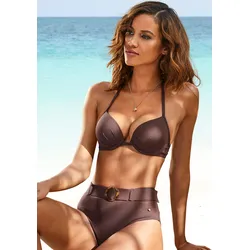 Push-Up-Bikini-Top S.OLIVER "Rome", Damen, Gr. 42, Cup C, braun, Microfaser, Polyamid, unifarben, Bikini-Oberteile, in verschiedenen Unifarben
