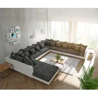 DELIFE Wohnlandschaft Clovis XXL Weiss Schwarz mit Hocker Ottomane Rechts, Design Wohnlandschaften, Couch Loft, Modulsofa, modular