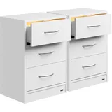 CASARIA Casaria® Nachttisch 2er Set 54x39x28cm LED Holz 3 Schubladen Boxspringbett Schlafzimmer Wohnzimmer Beistelltisch Nachtschrank Nachtkästchen Tisch Weiß