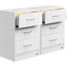 CASARIA Casaria® Nachttisch 2er Set 54x39x28cm LED Holz 3 Schubladen Boxspringbett Schlafzimmer Wohnzimmer Beistelltisch Nachtschrank Nachtkästchen Tisch Weiß