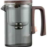 Enchantipot Glas-Teekanne mit Infuser, Magische Wassertrennung Teekanne, Holzgriff, Hitzebeständiges Borosilikatglas, Mit Sieb (520 ML, Grau)