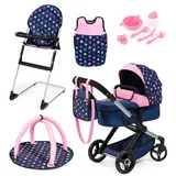 Bayer Design 17016AD Puppenwagen Xeo, Verstellbarer Griff, Schwenkschieber, wandelbar als Jogger, Schlafsack, Hochstuhl, Spielbogen, Puppenzubehör, 73x37x68 cm