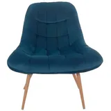 dynamic24 Sessel XXL Samt blau Holzoptik Relaxsessel Polstersessel Loungesessel