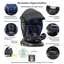 XOMAX 946i Kindersitz drehbar 360° mit ISOFIX, Liegefunktion I mitwachsend I 0-36 kg, 0-12 Jahre, Gruppe 0/1/2/3 I 5-Punkt-Gurt und 3-Punkt-Gurt I Bezug abnehmbar, waschbar I ECE R129