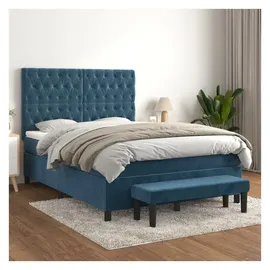 vidaXL Boxspringbett mit Matratze Dunkelblau 140x200 cm Samt