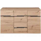 MID.YOU Kommode, Graphit, Eiche Artisan, Holzwerkstoff, 4 Fächer, 4 Schubladen, 135x82x38 cm, stehend, Wohnzimmer, Kommoden & Sideboards, Kommoden