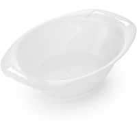 Börner Auffangschale oval mit Sieb für V5, V6 & Vital • Salatschüssel mit Sieb für V-Hobel • Auffangbehälter für Gemüse • Schüssel für Küchenhobel • Original Zubehör (Weiß)