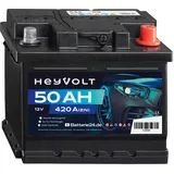 HeyVolt Autobatterie 12V 50Ah 420A Blei-Säure Starterbatterie 46Ah 55Ah 63Ah