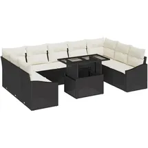 vidaXL 10-tlg. Garten-Sofagarnitur mit Kissen Schwarz Poly Rattan