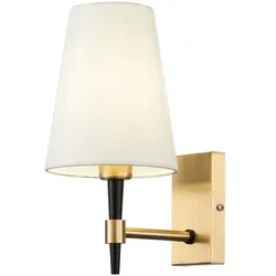Licht-Erlebnisse Wandaußenleuchte KAMARI Messing Weiß Metall Stoff 1x E14 bis 40W LE116531