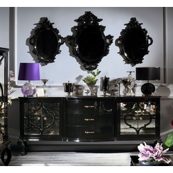 Casa Padrino Luxus Barock Wohnzimmer Set Schwarz / Gold - Prunkvolle Kommode und 3 Wandspiegel - Barock Möbel - Luxus Qualität