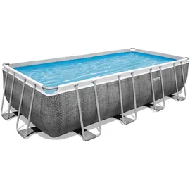 BESTWAY Power Steel Frame Pool Set 488 x 244 x 122 cm inkl. Filterpumpe grau Rattanoptik