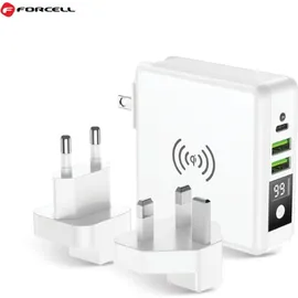 forcell Multifunktionsladegerät 4in1 15W mit USB/USB typ C, Powerbank 8000mAh und kabelloses Laden in einem