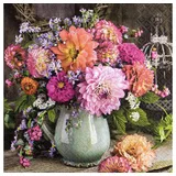 Magni 20 Servietten Dahlien in Blumenvase | Blumen | Sommer | Herbst | basteln | neutral | zeitlos | Tischdeko | Decoupage | Serviettentechnik 33x33cm