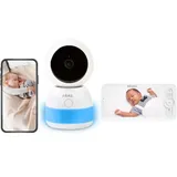 BÉABA BÉABA, Babyphone mit Videofunktion, 720p-HD-Bildschirm, 360°-Kamera, Nachtsicht, Handy-App, Nachtlicht, Walkie-Talkie, Schlaflieder, Thermometer und Luftfeuchtigkeitskontrolle, Zen Night Light