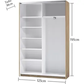 Pol-Power Schwebetürenschrank Fast 125 x 195 x 38 cm Eiche