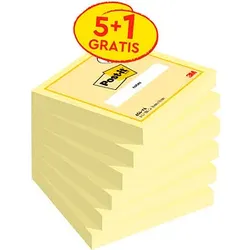 5 + 1 GRATIS: Post-it® Notes 654 Haftnotizen gelb, 5 Blöcke + GRATIS 1 Blöcke