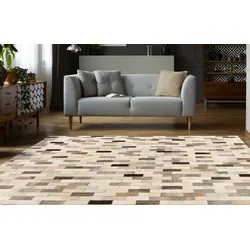 Teppich PADIRO "Lavin 825", grau, B:120cm H:8mm L:170cm, Rindsleder, Teppiche, Handgenähtes und hochwertig verarbeitetes Unikat