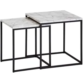 KADIMA DESIGN Marmor-Optik Beistelltisch Set, moderne Wohnzimmermöbel, robustes Metallgestell, 40x42,5x40 cm und 35x39,5x35 cm.