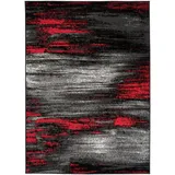 Mazovia Designteppich Modern Teppich Kurzflor Wohnzimmerteppich Robust und pflegeleicht GRAU, 160 x 230 cm, Fußbodenheizung, Allergiker geeignet, Farbecht, Pflegeleicht grau|rot 160 x 230 cm