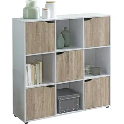 Kadima Design Standregal mit 9 Fächern, Weiß/Sonoma, Stauraum für Bücher/Dekoration. 89x29x91 cm