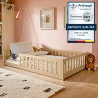 Kids Collective Kinderbett Bodenbett 120x200 cm mit Rausfallschutz & Lattenrost Montessori Bett Kinder Jugendbett Einzelbett 200x120 cm