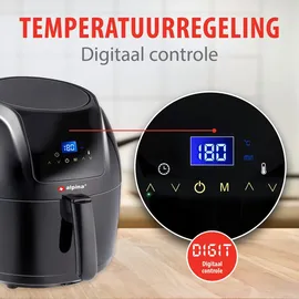 Alpina Heißluftfritteuse - 5 Liter - 230V - Airfryer - Digitaler Touchscreen - Huhn, Gemüse, Brot, Muffin - 7-8 Personen