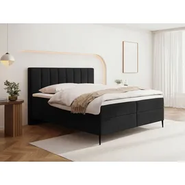 WFL GROUP BOXBETT Allen mit Bettkasten, Samt Schwarz 120x200 cm – inkl. H4 Taschenfederkern Matratze & Foam Topper