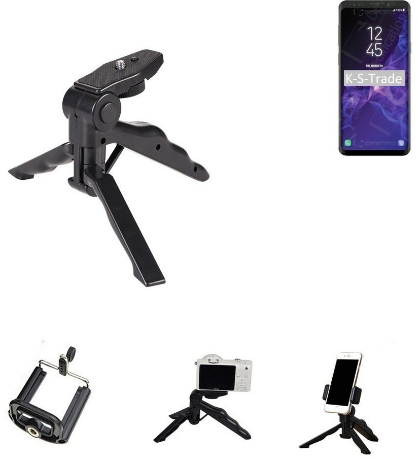 K-S-Trade für Samsung Galaxy S9+ SD845 Smartphone-Halterung, (Stativ Tisch-Ständer Dreibein Handy-Stativ Ständer Mini-Stativ) schwarz