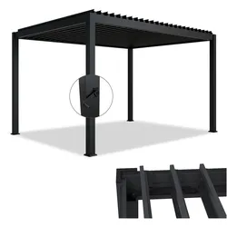 Juskys Lamellendach Tahiti 3x4 m - Stahl Pergola - Terrassenüberdachung stabil - Anthrazit