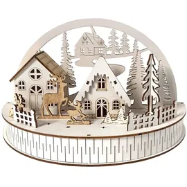 Hti-Living Weihnachtsszene LED Winterdorf und Rehe weiß