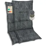 GO-DE Textil Bequeme und attraktive Polsterauflagen für Hochlehner-Gartenstühle (2er-Set, Blattmotiv groß anthrazit, Hochlehner)