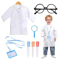 MIVAIUN 7 Stück Kinder Wissenschaftler Arzt Kostüm, Laborkittel mit Kunststoff-Lupenbrille Arbeitskarte Tropfer Gläser, Wissenschaftler Dress Up Zubehör für Rollenspiele Schulprojekte (White)